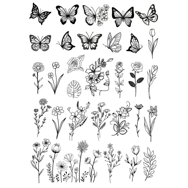 Sticker de bordado (flores y mariposas)