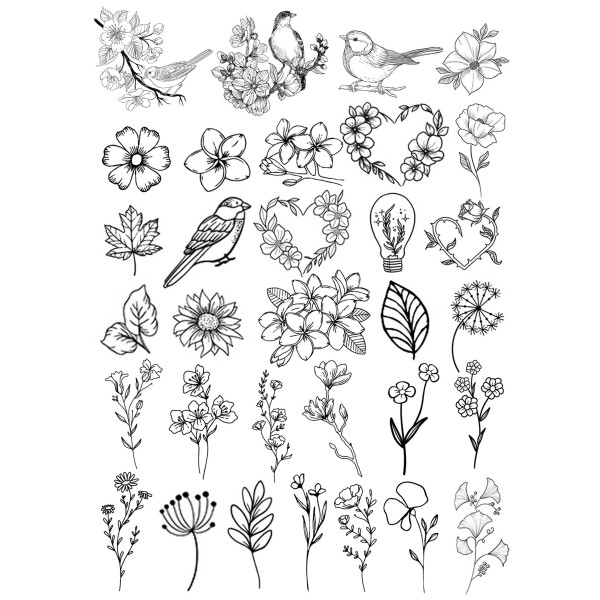 Sticker de bordado (flores y pajaros)